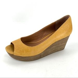 Lucky Brand Issy 2 Leather Peep Toe Wedges 8 1/2